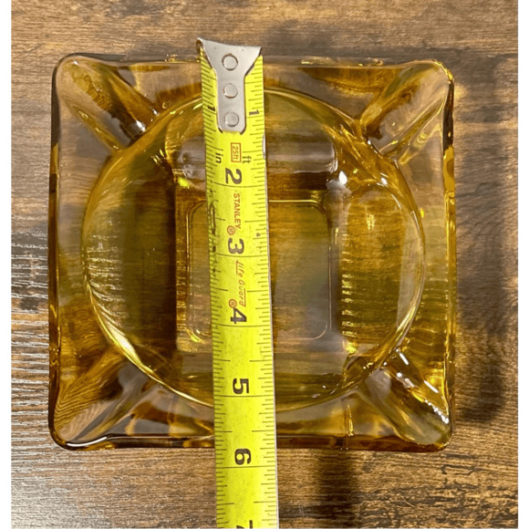 Vintage Mid 20th Century Clear Amber Glass Square Ashtray 6” - Picture 8 of 9